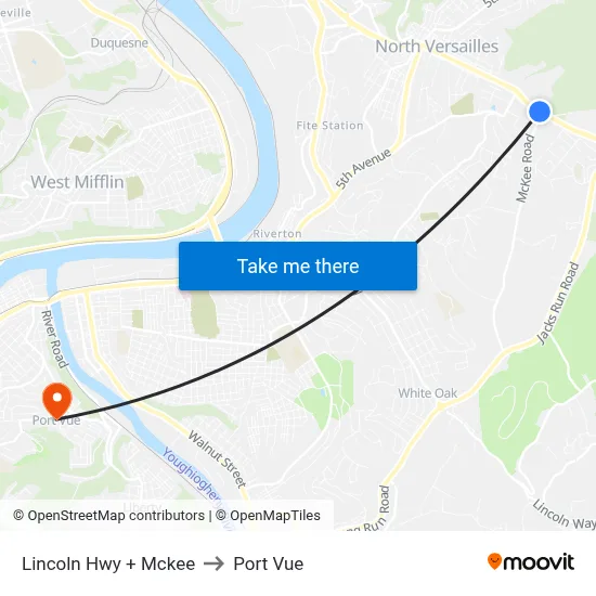 Lincoln Hwy + Mckee to Port Vue map