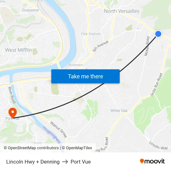 Lincoln Hwy + Denning to Port Vue map