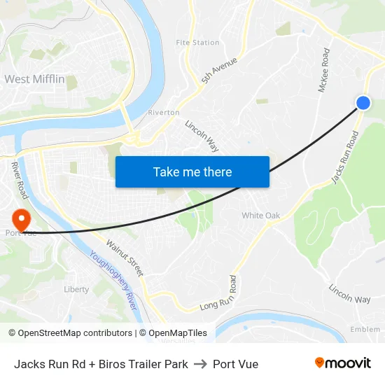 Jacks Run Rd + Biros Trailer Park to Port Vue map