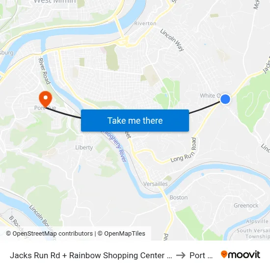 Jacks Run Rd + Rainbow Shopping Center Entrance to Port Vue map