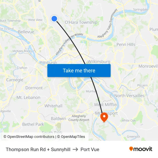Thompson Run Rd + Sunnyhill to Port Vue map