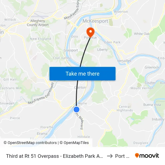Third at Rt 51 Overpass - Elizabeth Park And Ride to Port Vue map