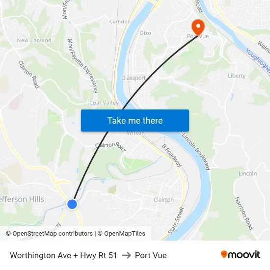 Worthington Ave + Hwy Rt 51 to Port Vue map