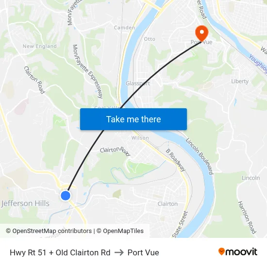 Hwy Rt 51 + Old Clairton Rd to Port Vue map