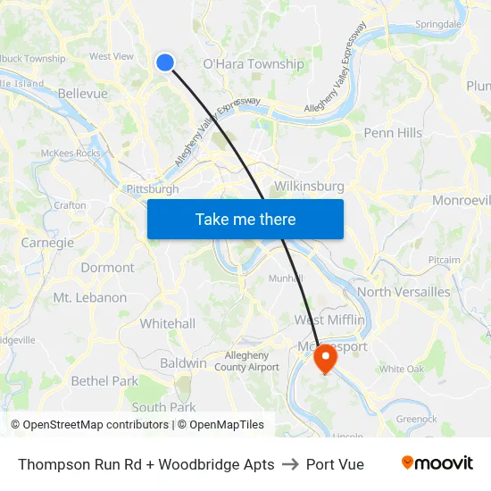 Thompson Run Rd + Woodbridge Apts to Port Vue map