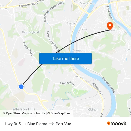 Hwy Rt 51 + Blue Flame to Port Vue map