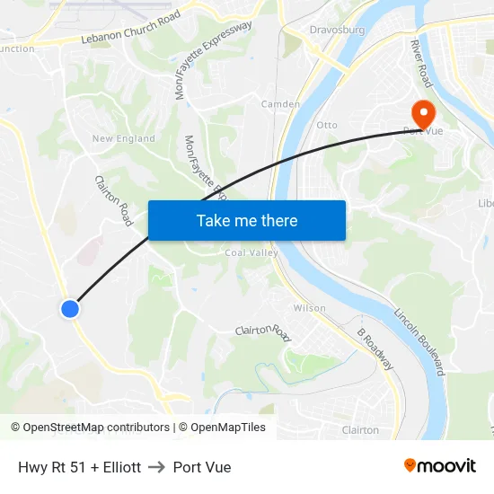 Hwy Rt 51 + Elliott to Port Vue map