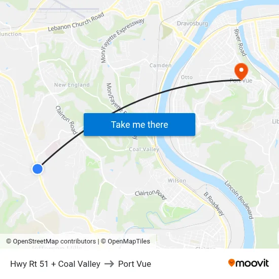 Hwy Rt 51 + Coal Valley to Port Vue map
