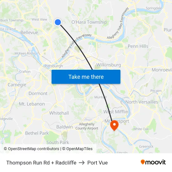 Thompson Run Rd + Radcliffe to Port Vue map