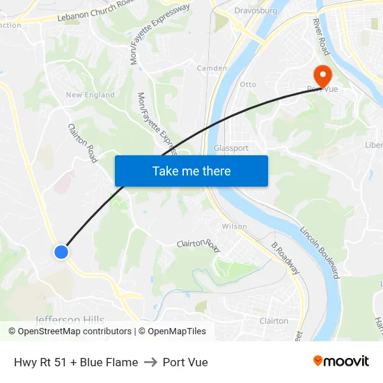 Hwy Rt 51 + Blue Flame to Port Vue map