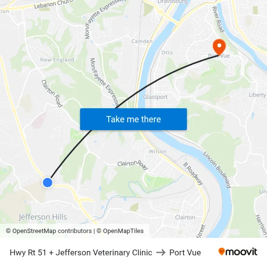 Hwy Rt 51 + Jefferson Veterinary Clinic to Port Vue map