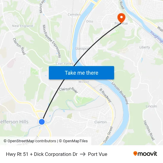 Hwy Rt 51 + Dick Corporation Dr to Port Vue map
