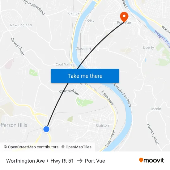 Worthington Ave + Hwy Rt 51 to Port Vue map