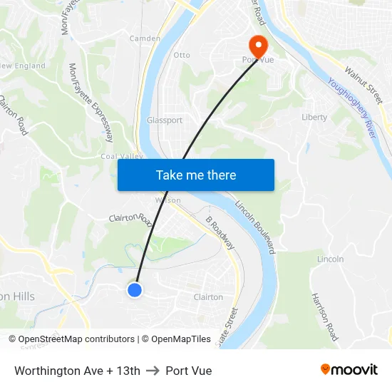 Worthington Ave + 13th to Port Vue map