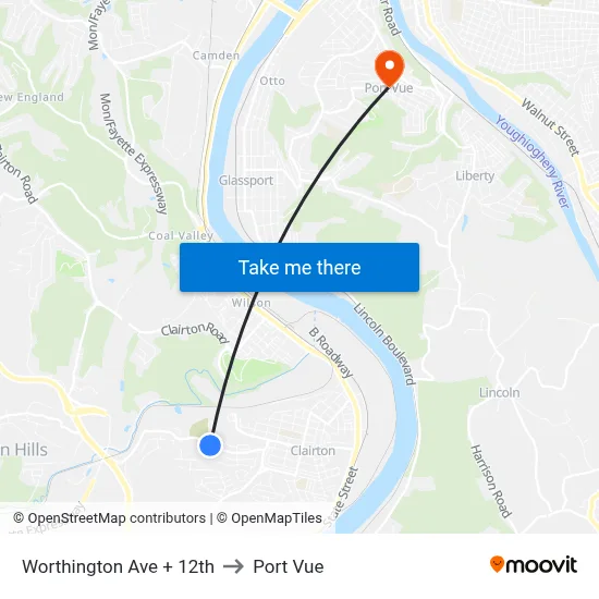 Worthington Ave + 12th to Port Vue map