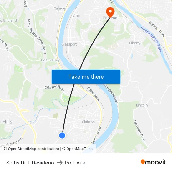 Soltis Dr + Desiderio to Port Vue map