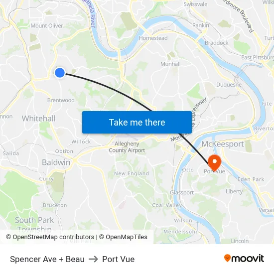 Spencer Ave + Beau to Port Vue map