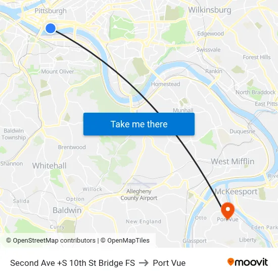 Second Ave +S 10th St Bridge FS to Port Vue map
