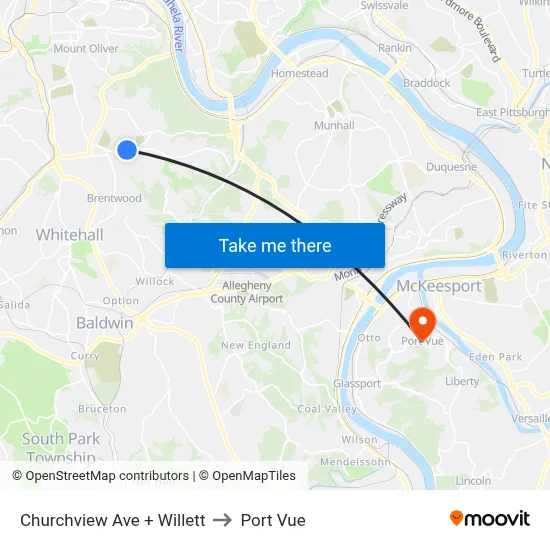 Churchview Ave + Willett to Port Vue map
