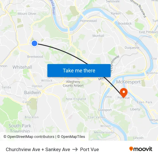 Churchview Ave + Sankey Ave to Port Vue map