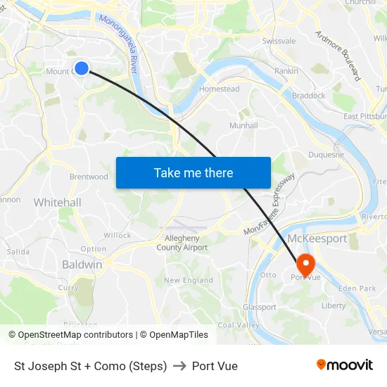 St Joseph St + Como (Steps) to Port Vue map