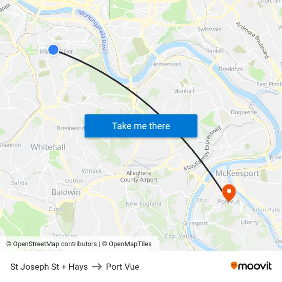 St Joseph St + Hays to Port Vue map