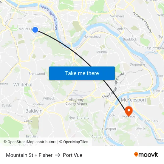 Mountain St + Fisher to Port Vue map