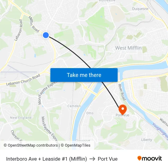 Interboro Ave + Leaside #1 (Mifflin) to Port Vue map