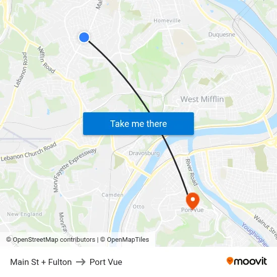 Main St + Fulton to Port Vue map