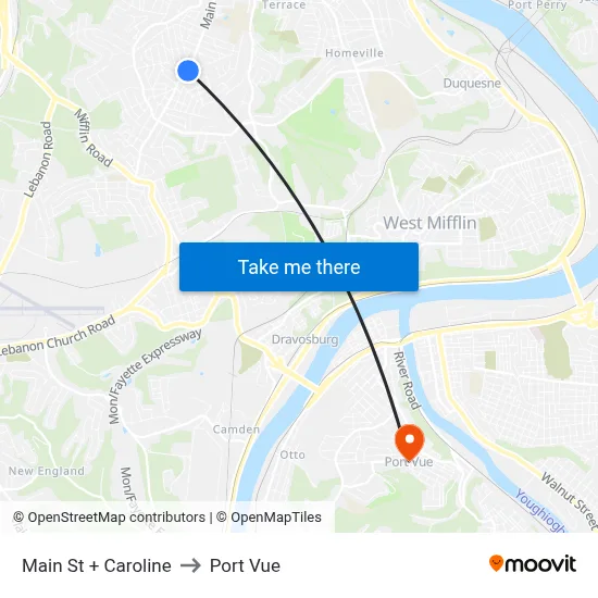Main St + Caroline to Port Vue map