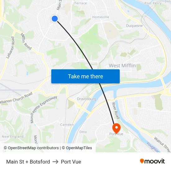 Main St + Botsford to Port Vue map