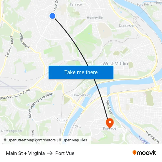 Main St + Virginia to Port Vue map