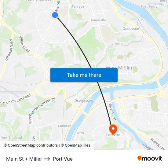 Main St + Miller to Port Vue map