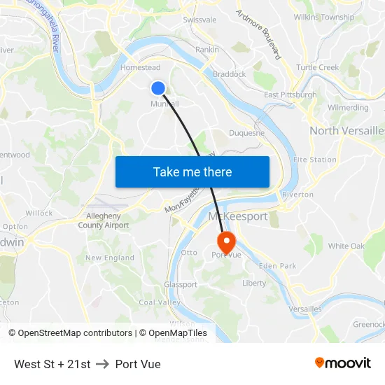 West St + 21st to Port Vue map