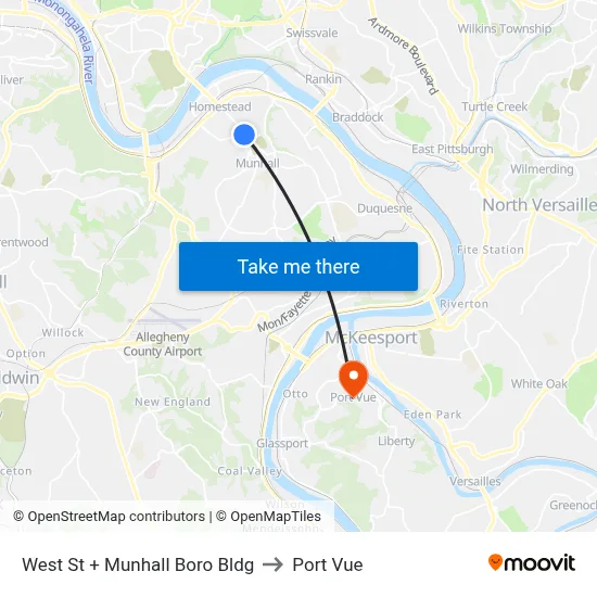 West St + Munhall Boro Bldg to Port Vue map