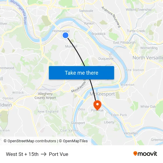 West St + 15th to Port Vue map