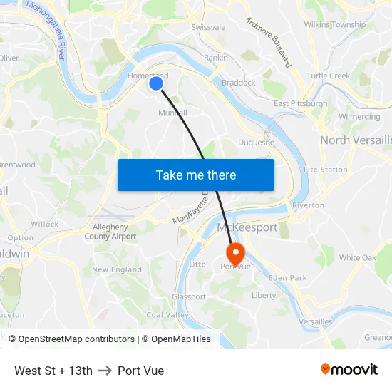 West St + 13th to Port Vue map
