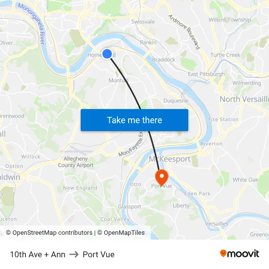 10th Ave + Ann to Port Vue map