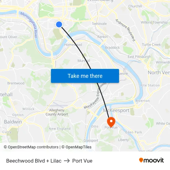 Beechwood Blvd + Lilac to Port Vue map