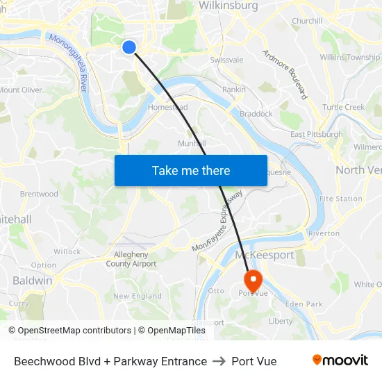 Beechwood Blvd + Parkway Entrance to Port Vue map