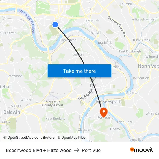 Beechwood Blvd + Hazelwood to Port Vue map