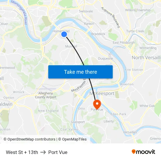 West St + 13th to Port Vue map