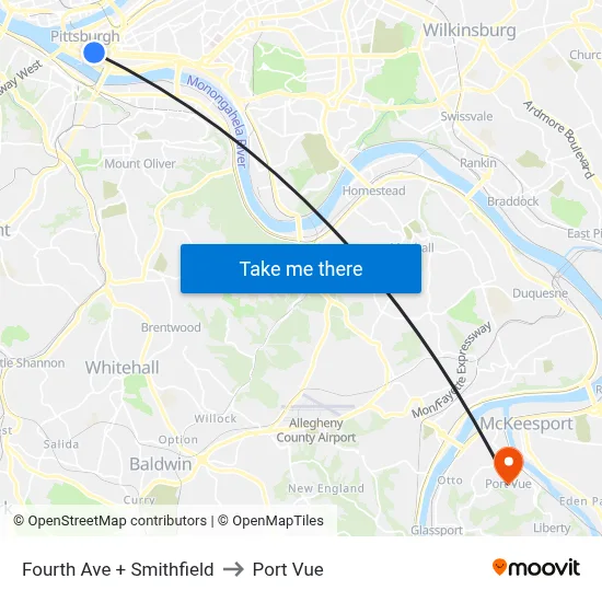 Fourth Ave + Smithfield to Port Vue map