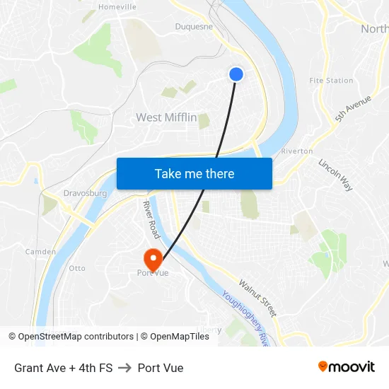 Grant Ave + 4th FS to Port Vue map