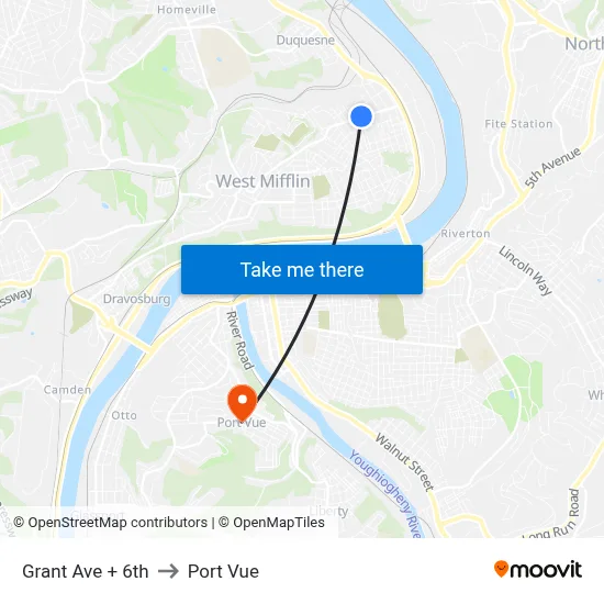 Grant Ave + 6th to Port Vue map