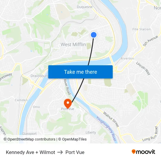 Kennedy Ave + Wilmot to Port Vue map