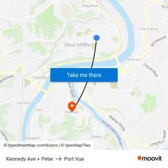 Kennedy Ave + Peter to Port Vue map