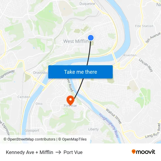 Kennedy Ave + Mifflin to Port Vue map