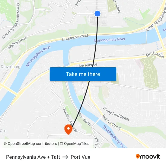 Pennsylvania Ave + Taft to Port Vue map