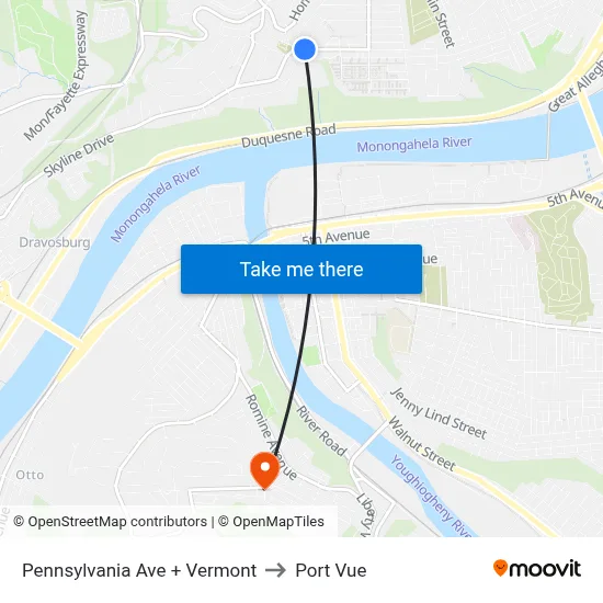 Pennsylvania Ave + Vermont to Port Vue map